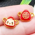 Goldener Affenanhänger mit roter Emaille und Fu-Zeichen für DIY-Schmuck - Roter Emaille Großer Fu Reiskloß (22635)