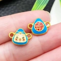 Emaillierte Sun Wukong und Fu-Charakter Anhänger in vergoldeter Optik für DIY-Schmuck - Blauer Emaille Großer Fu Reiskloß (22636)