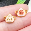 Süßer rosa Emaille-Affe und goldener Fu-Anhänger für DIY-Schmuckherstellung Zubehör - Rosa Emaille Großer Fu Reiskloß (22637)