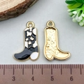 Pendentif botte de cow-boy émaillé motif vache noir et blanc pour bijoux DIY - 1 Pièce Botte Émail Noir 22*14mm (21850)