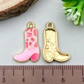 Pendentif botte de cowboy rose émaillée avec dos doré et mesure de taille de 25 mm - 1 Pièce Botte Émail Rose 22*14mm (21852)