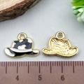 Pendentif chapeau de cowboy émaillé pour bijoux DIY en or avec détails noir et blanc - 1 Pièce Chapeau de Cowboy Émail Noir 16*13mm (21856)