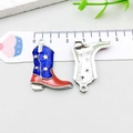 Detail of cowboy boot pendant with American flag pattern and blue enamel finish - Cowboy Boot Style (19061) / 1 Piece (31x24mm) / Red White Blue