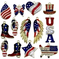 Set of American flag charms including heart butterfly and USA shapes with blue red enamel - Mixed Color Enamel USA Flag Series (SN809)