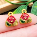 Gouden geldbuidel bedeltjes met rood emaille en lachgezicht voor DIY sieraden - Rode Emaille Zongzi (22612)