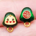Groene emaille Zongzi-bedeltje met Fu-teken en gouden ring voor DIY-sieraden maken - Groene Emaille Zongzi (22617)