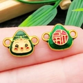 Emaillen groene zongzi hanger met Fu teken en gezicht voor DIY sieraden maken - Groene Emaille Zongzi (22638)