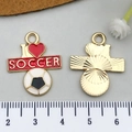 Enamel soccer ball charm with I Heart Soccer text for DIY sports jewelry bracelets - White Enamel Football Letter Style