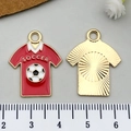 Red enamel soccer jersey metal charm pendant featuring a detailed golden sunburst back - Enamel Jersey Style (16738) / Red