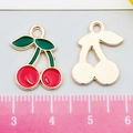 DIY red cherry enamel pendant in gold-tone alloy for jewelry making, 1.8x1.5cm size - Red Enamel Cherry (8621)