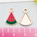 Watermelon charm pendant in oil-drip alloy with gold plating and measurement scale - Red Enamel Watermelon (8622)