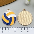 Blue and yellow volleyball sports charm in gold-plated alloy for DIY jewelry making - Enamel Volleyball Style (21717) / Blue