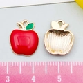 Pendentif pomme rouge en alliage émaillé avec feuille verte pour création bijoux - Pomme Émaillée Rouge (10851)