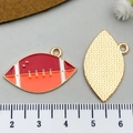 Rugby ball alloy pendant in red and orange enamel with golden metallic finish - Enamel Rugby Style (21720) / Orange