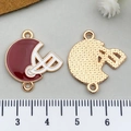 Rugby helmet alloy drip oil pendant with dual rings for DIY jewelry making 20mm - Enamel Rugby Style (21721) / Brown