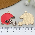 Red and gold enamel American football helmet charms for DIY jewelry making and crafts - Enamel Rugby Helmet Style (21726) / Red