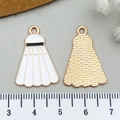 Golden badminton shuttlecock charm with white enamel detail for DIY jewelry making - Enamel Badminton Style (21727) / White