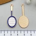 Blue and white tennis racket pendant in enamel alloy for DIY jewelry crafting - Enamel Badminton Racket Style (21728) / White