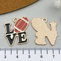 Golden LOVE charm with American football design and colorful enamel for DIY jewelry - Enamel Rugby Style (21729) / Black