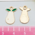 Pendentif en forme de poire en émail blanc avec feuilles vertes pour bijoux DIY - Poire en Émail Abricot (22185)