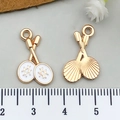 Gold-plated alloy tennis racket charms with white enamel and ring for jewelry DIY - Enamel Badminton Racket Style (21735) / White