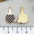 Golden alloy ping pong paddle pendant with black and white enamel for DIY jewelry - Enamel Ping Pong Style (21738) / Black