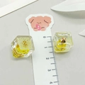 Luminous resin cube pendant with yellow dried flower and metal ring for DIY jewelry - Yellow Resin Luminous Preserved Flower Cube