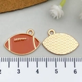 Brown enamel rugby ball pendant with gold grid texture for DIY jewelry making - Enamel Rugby Style (21741) / Tan