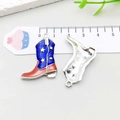 Blue and white USA flag enamel boot charm in silver alloy for DIY jewelry - Cowboy Boot Style (19062) / 1 Piece (31x24mm) / Red White Blue
