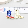 Pair of USA flag boot pendants in red white and blue enamel alloy for DIY jewelry - Enamel USA Flag Boot Shape (19064)