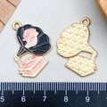 Vintage pink phonograph enamel pendant for DIY necklaces with flower art and gold finish - Pink Enamel Gramophone Style (21777)