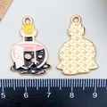 Pink and black Halloween potion bottle alloy charm with skull design and golden edges - Pink Enamel Magic Potion Bottle Style (21778)