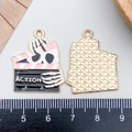 Pink enamel skull phonograph pendant for DIY jewelry making in gold finish - Pink Enamel Movie Clapperboard Style (21780)