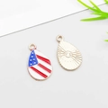 Golden American flag drop pendant with red white blue enamel finish for DIY jewelry - Water Drop Shape (16269)