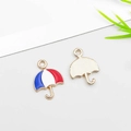Golden umbrella pendant with red, white, and blue enamel for DIY jewelry making - Umbrella Shape (16279)