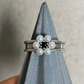 Vintage 925 silver plated flower ring with white pearls and antique textured finish - JZ0278-Retro Flower Pearl