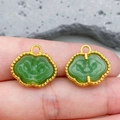Green glass jade Ruyi lock charm with golden frame for DIY jewelry making - Green Lampwork Auspicious Clouds Ruyi (22210) / 15*16mm