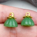 Pair of green lotus pod charms with gold hooks for DIY jewelry making - Green Lampwork Lotus Pod (22215) / 11*11mm