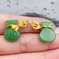 Lucky money bag charms in emerald green faux jade with gold-tone accents for DIY jewelry - Green Lampwork Money Bag (22216) / 21*16mm