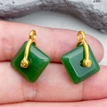 Deep green glass yuanbao pendant with golden clasp for DIY jewelry making and crafts - Green Lampwork Ping'an Buckle (22219) / 19*15mm