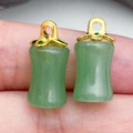 Green glass jade-style ingot pendant with gold-plated metal cap for DIY jewelry - Green Lampwork Bamboo (22221) / 17*8mm