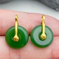 Pair of green faux jade donut charms with gold metal clips for DIY jewelry - Green Lampwork Ping'an Buckle (22260) / 18*12MM