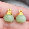 Pair of light green glass jade-like pendants with gold metal clasps for DIY jewelry - Light Green Lampwork Pumpkin Bead (22261) / 12*9mm