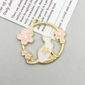 Detail of gold enamel cat pendant featuring white cat and pink cherry blossoms charms - Sakura White Cat (16708) / 31*30mm