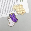 Detailed front and back view of cat butterfly pendant with enamel finish and gold texture - Cat with Butterfly Wings / White