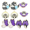 Set of 10 colorful enamel cat pendants with butterfly and bat wings for DIY jewelry - Mixed Color Style