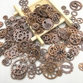 Macro shot of assorted bronze gear charms for steampunk DIY jewelry and crafts - Mixed 30g-SN578 / Antique Red Copper