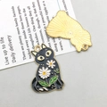 Pendentif chat en émail noir avec motif marguerite pour accessoires bijoux DIY - Petit / Noir KC Gold (Chat Floral en Émail)