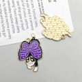 Cat and butterfly enamel alloy charm in black and white with gold star details - Cat with Butterfly Wings / Black