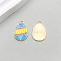 Colorful Easter egg enamel alloy pendant with geometric patterns and golden textured back - Blue And Yellow Geometric Style